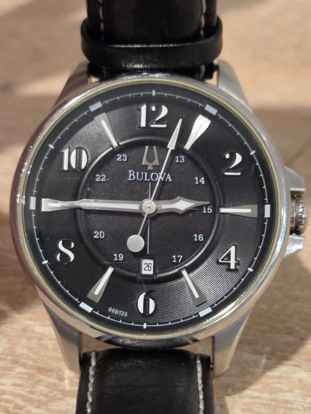 Bulova Adventurer Leather Strap Quartz 44mm Watch - Style 96B135 - Watch Has New